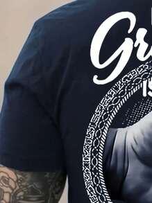 Men's Print T-Shirt - Polyester, Round Neck, Short Sleeve, Geometric Pattern, Machine Washable, T Shirt - Multicolor - View 4