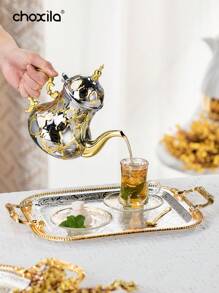choxila 1 vassoio con manico, texture floreale di alta qualità, bordo dorato, vassoio per spuntino e saucer per il pomeriggio, portacandele, vassoio per set da caffè, vassoio portaoggetti, vassoio per apparecchiare la tavola, utensili da caffè o gioielli, adatto per hotel, pomeriggio del tè, feste, soggiorno, ufficio