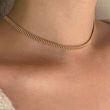 1pc Fashionable Retro Three Row Bead Necklace Collarbone Chain Women's Daily Decoration - Yellow Gold - View 2