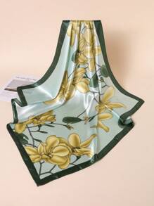 1pc 90cm Women's Elegant & Fashionable Floral Pattern Silk Scarf, Versatile Bandana Suitable For Casual & Street Outfits, Head Wrap, Hair Accessory - Multicolor - View 4