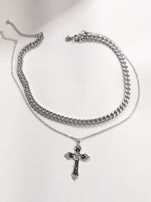 Fashionable Men's Stainless Steel Thick Cross Chain Necklace Set