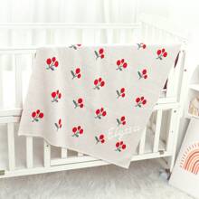 1pc Customizable Name Hand-Embroidered Knitted Cherry Pattern Soft Baby Blanket, Suitable For All Seasons - White - View 3