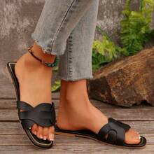 Dép đế bằng cho nữ, dép đi trong nhà thoải mái, thiết kế khóa, giày đi biển giải trí - màu đen - Xem 10