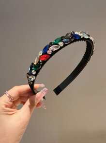 1pc Minimalist Chic Rhinestone Headband, Luxurious And Shiny Hair Accessories, Anti-Slip - Silver - View 14