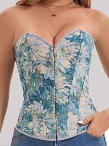 1 Stück Damen Korsett Top mit Nieten, Stickerei und Spitzenbesatz, Schlankheitskorsett Aktivbekleidung Weste