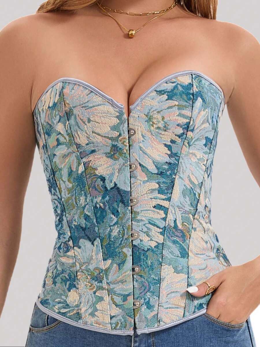 1 Stück Damen Korsett Top mit Nieten, Stickerei und Spitzenbesatz, Schlankheitskorsett Aktivbekleidung Weste