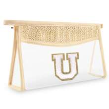 Túi đựng đồ trang điểm hình chữ cái đầu nhỏ Boho Straw Quà tặng cá nhân, Túi đựng đồ trang điểm bằng vải nhung trong suốt dễ thương có khóa kéo, Túi đựng đồ vệ sinh cá nhân du lịch được TSA chấp thuận, Quà tặng cho phụ nữ, bạn bè sinh nhật, chữ cái A~Z, Thích hợp cho phòng tắm nghỉ dưỡng công sở có chữ cái lông mềm mại - trắng - Xem 25