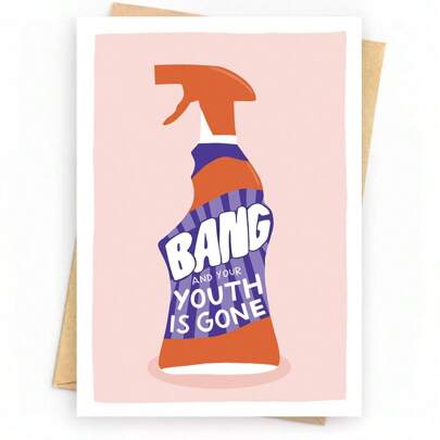 1/5 SZT., Bang And Your Youth Is Gone, You're Old Card, Śmieszna kartka urodzinowa, Śmieszna kartka wiekowa, Sarkastyczna kartka, Niegrzeczna kartka z kopertą