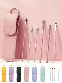 6pcs/Set Stainless Steel Double-Ended Spiral Ear Wax Removal Spoons, Ear Cleaning Tools For Home Use,School,Back To School,Travel,Travel Essentials,Home Essentials,Ear Cleaner