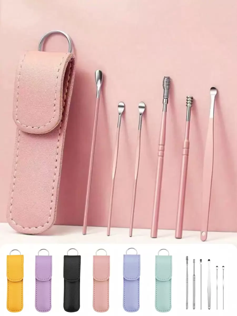 6pcs/Set Stainless Steel Double-Ended Spiral Ear Wax Removal Spoons, Ear Cleaning Tools For Home Use,School,Back To School,Travel,Travel Essentials,Home Essentials,Ear Cleaner