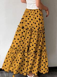 女士度假风 - 时尚优雅浪漫叠层撞色波点半身裙