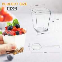 25/50/100/200Pcs, 5 Oz Plastic Clear Square Parfait Cups With Spoons, Party Small Serving Dessert Bowls For Appetizers, Puddings, Mousse, Yogurt, Parfait Ice Cream