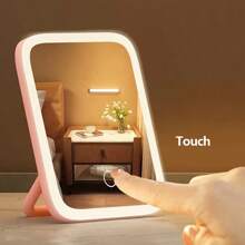 LED Makeup Mirror With Touch Sensor, 3 Color Lighting Modes, Natural & Warm Light, Adjustable Brightness, Portable Folding Tabletop Cosmetic Mirror With USB Charging, Lithium Rechargeable Battery,Plastic Surface - Compact & Travel-Friendly - LED Makeup Mirror - View 1