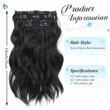 Clip In Hair Extensions, 14inch Short Wavy Curly Clip In Hair Extensions For Women 4Pcs Synthetic Beach Wavy Hair Extensions Invisible Lace Weft Hairpiece For Women - 1B# - 查看 2