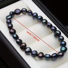1PC AAA Grade Black Freshwater Pearl Adjustable Bracelet - 5-6mm Beads, Stretch Fit For Women, Ideal Birthday Or Christmas Gift - Black - View 4