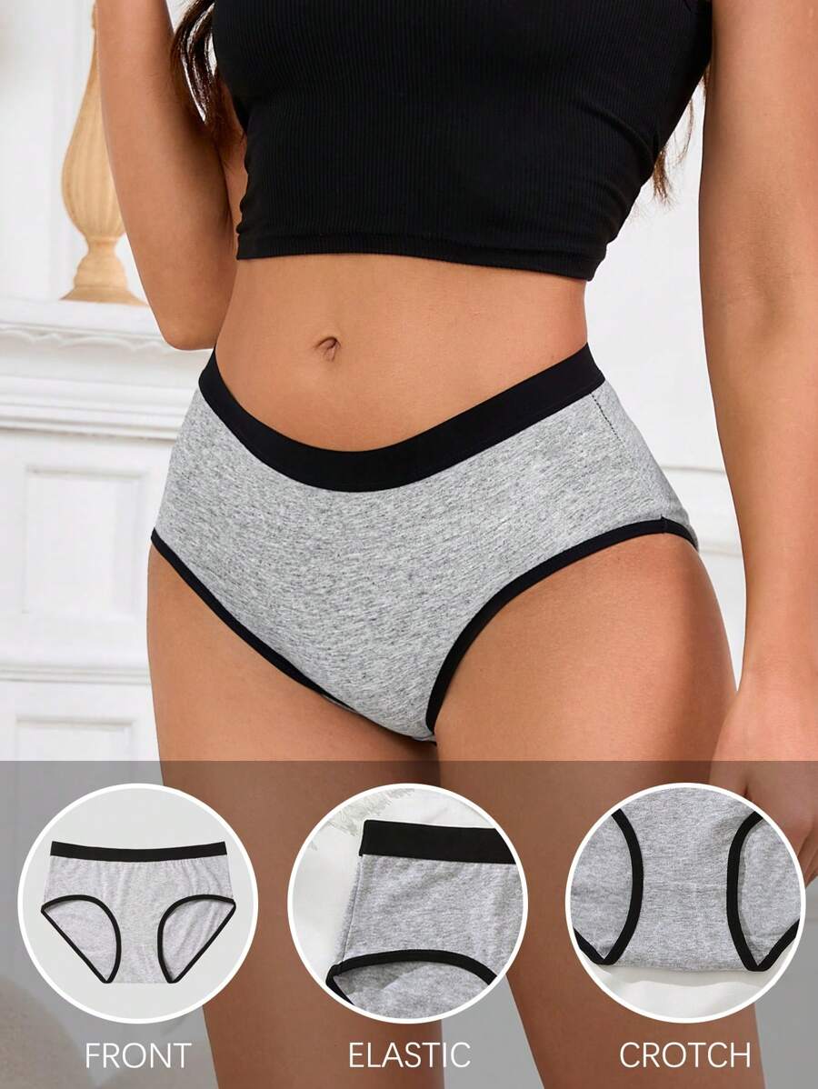 1 条女士纯棉透气舒适灰色撞色内裤 - 灰色 - 查看 1