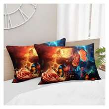 HUIQIN Gothic Comforter Set Full Size,Romantic Flower Luxury Fire Smoke Skeleton Bedding Comforter With 2 Pillowcases,Kids Boys Bedroom Dr Soft Comforter Set 3Pcs - Multicolor - View 5