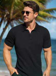 Men's Summer Business Cooling Collar Casual Vacation Polo Shirt Short Sleeve T-Shirt