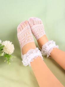 3 أزواج من أغطية الساق الرقيقة للنساء مزخرفة بالدانتيل التنفسي المرن، أغطية الساق منخفضة القبضة، كيوت وجذاب - متعدد الألوان - مشاهدة 4