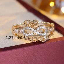 1 件女士时尚简约优雅方晶锆石装饰戒指，适合派对、约会、日常佩戴配饰 - JZ20727 - 查看 4