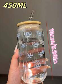 1 pezzo Tazza in vetro con stampa a farfalla, con coperchio e cannuccia, a forma di barattolo, bottiglia d'acqua, tazza per caffè freddo, adatta per tè, succo, latte, come regalo di compleanno, accessorio per bere