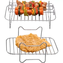 2PCS  Air Fryer Rack & Grill Stick Stainless Steel Double Basket Accessorie - 銀色 - 查看 4