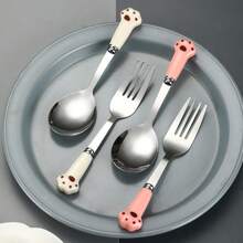 Juego de 3 piezas de vajilla infantil: cuchara, tenedor y palillos, de acero inoxidable 304, cubiertos lindos para postre, juego portátil de cubiertos de alimentación para bebé