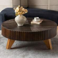 35.4" Round Retro Style Coffee Table - Ideal For Coffee Time, Home Decor & Living Room. Sturdy Construction, Rustic Brown Finish, Perfect For Adding A Touch Of Elegance To Any Indoor Space, Suitable For Relaxing Evenings And Entertaining Guests