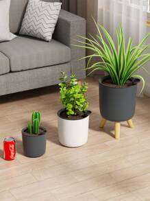 现代极具吸引力的花盆 可拆卸木腿支架植物花盆 苗圃花盆 适用于卧室客厅落地式盆栽植物花盆 家庭花盆 自吸式花盆 塑料圆形花盆 - 彩色 - 查看 7