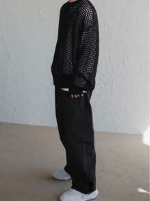 Men's American Vintage Hollow-Out Pattern Sweater, Unisex Casual Loose Retro Knitted Top