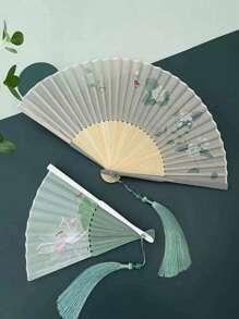 Ancient Style Folding Fan, Chinese Hanfu Decorative Bamboo Fan, Gardenia Dance Fan, Summer Portable