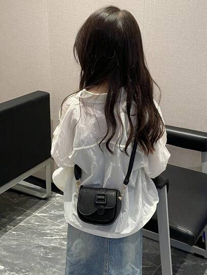 1pc Girls' Solid Color Fashion Mini PU Flap Crossbody Bag, Personalized Messenger Bag, Suitable For Daily Use