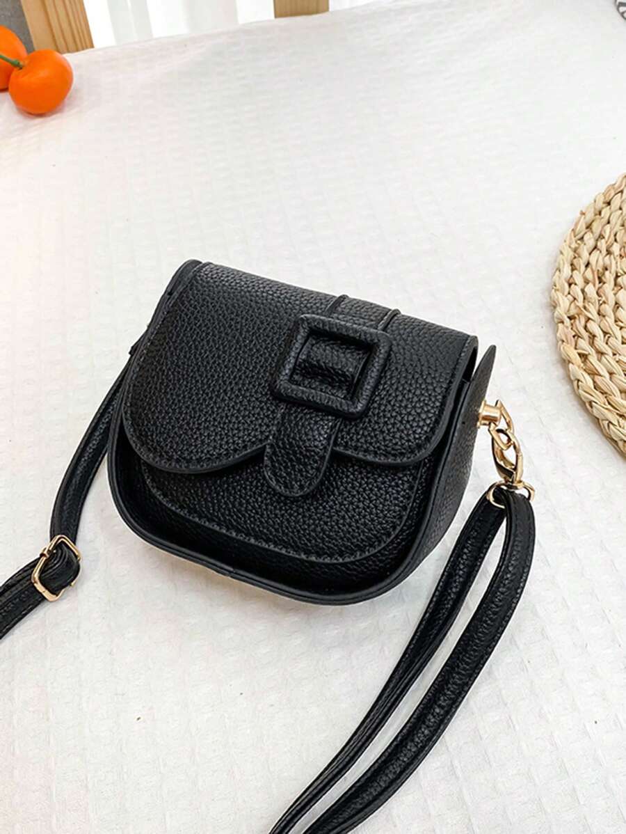 1 pieza Bolso cruzado de mini imitación de piel de color liso de moda para niñas, bolso de mensajero personalizado, adecuado para uso diario - Negro - Ver 1