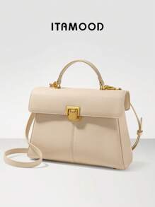 ITAMOOD 极简主义复古奢华正品 Togo 头层卵石纹牛皮优雅设计师灵感手袋和顶部手柄手提包，轻便商务休闲翻盖单肩包和腋下包和腋下钱包，百搭可调节斜挎包和单肩包和挎包，适合少女 - 米色 - 查看 2