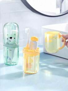 1PC Portable Toothbrush Cup (With Bracket And Mouthwash Cup), Travel Toothbrush Storage Set, Transparent Bathroom Cup, Portable Mouthwash Cup, Household Plastic Toothbrush Cup, Bathroom Accessories, Wash Cup, Toothbrush Cup Home Bathroom Decor Fall Decor Back To School