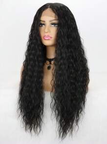 SALLYWELL Peluca con encaje frontal de 13*4 pulgadas, peluca negra con encaje frontal, peluca larga de rizos profundos, peluca sintética sin pegamento resistente al calor con encaje de color, con cabello bebé, con mechones negros y grises, peluca rizada suelta y colorida de 24 pulgadas para mujeres