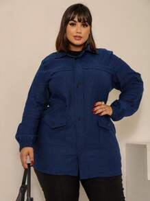 PLUS SIZE OVERCOAT JACKET CINCHED PARKA WINTER COAT BENGALINE - 藏蓝色 - 查看 5
