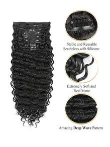 Deep Wave Clip Ins Human Hair Extensions For Women 8Pcs Deep Wave Clip In Hair Extensions Real Human Hair Thick To Ends With Double Weft 120g - SNatural - View 7