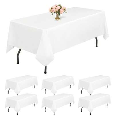6 Pack Waterproof Rectangle Tablecloth, 60 X 102 Inch,Stain Resistant And Wrinkle Polyester Table Cloth, Fabric Table Cover For Kitchen Dining, Wedding, Party, Holiday Dinner(White/Black)