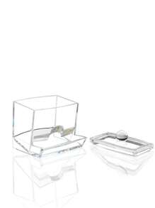 1 件带竹盖的亚克力棉签架、透明小棉签分配器、塑料耳棒棉签架、牙签储存容器、浴室台面装饰性储存收纳盒