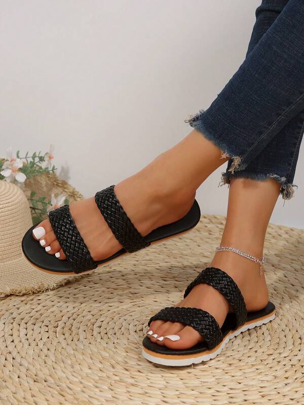 Women's Fashionable New Elegant & Charming Lightweight Comfortable Woven Vacation Beach Casual Personalized Flat Slippers