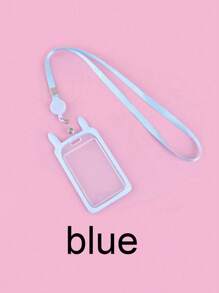 1pc Clear Solid Rabbit Ear Decor Card Holder With Lanyard, Simple Portable Card Holder For Office, School, Student Back To School - Purple - View 15