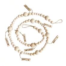 串珠悬挂照片展示绳、天然木珠、带流苏绳的照片整理器、串珠夹、家居装饰 - 原木色 - 查看 5