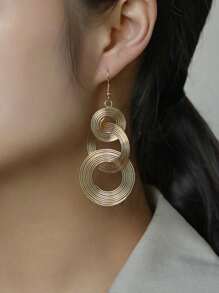 1 Pair Personalized Metal Multi-Layer Circle Hoop Earrings, Exaggerated Vintage Big Circle Long Dangle Earrings For Women