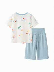 mini bala Conjunto de pijama suave y transpirable para niños, ropa de dormir para bebés Con Protección contra la barriga - gris azul - Ver 5