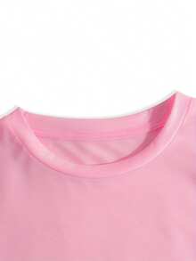 Camiseta de punto de manga corta con estampado de conejito de Pascua y pollito, talla grande, de color rosa, de verano, de estilo casual y elástica - Rosa - Ver 4