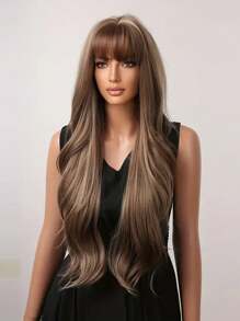 28英寸波浪蝴蝶发型假发，带刘海，女士合成纤维假发，适合日常佩戴和派对。