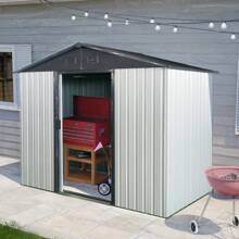 8ft X 4ft Outdoor Metal Storage Shed With Sliding Door And Foundation For Backyard Patio Lawn - White And Black