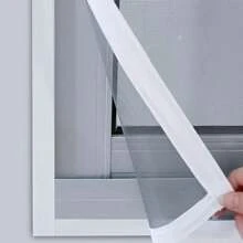 Red extraíble para ventanas con malla antiviento, antiinsectos, de fácil instalación con cinta adhesiva de gancho y bucle, cortina de malla con red gris y borde blanco, para uso doméstico durante todo el año