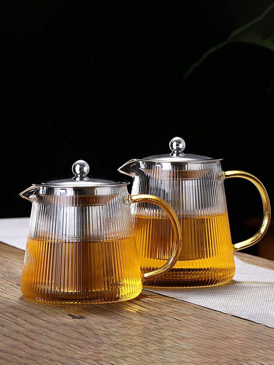1 buah Teko Kaca dengan Saringan Stainless Steel, Multifungsi untuk Menyeduh dan Merebus Teh, Teko Tahan Panas untuk Penggunaan di Rumah, Desain Bergaris Vertikal, Cocok untuk Kembali ke Sekolah.